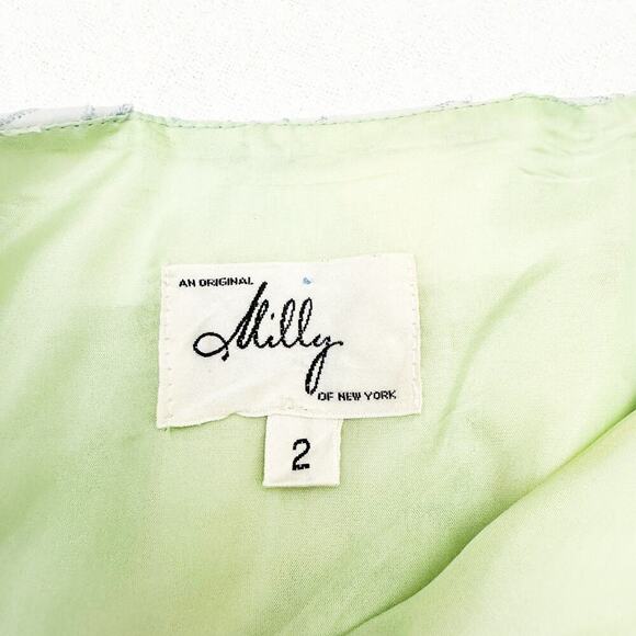 Milly Lotus Green Blue Leaf Laser Flower Patterned Overlay Pencil Skirt Size 2 - Picture 3 of 6